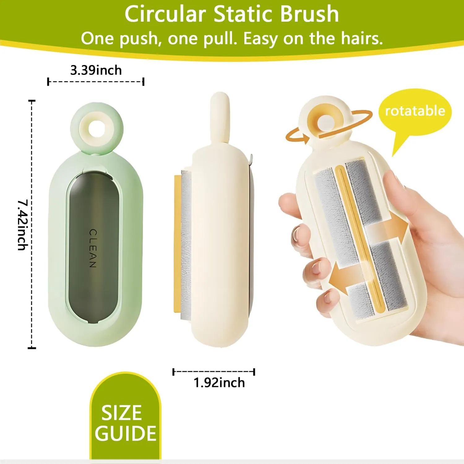 Mini Portable Lint Brush, Washable Rotating Pet Hair Removal, Reusable Static Cleaning Brush, Pet Hair Rollers Travel Size, Hair Remover for Clothes (Green)