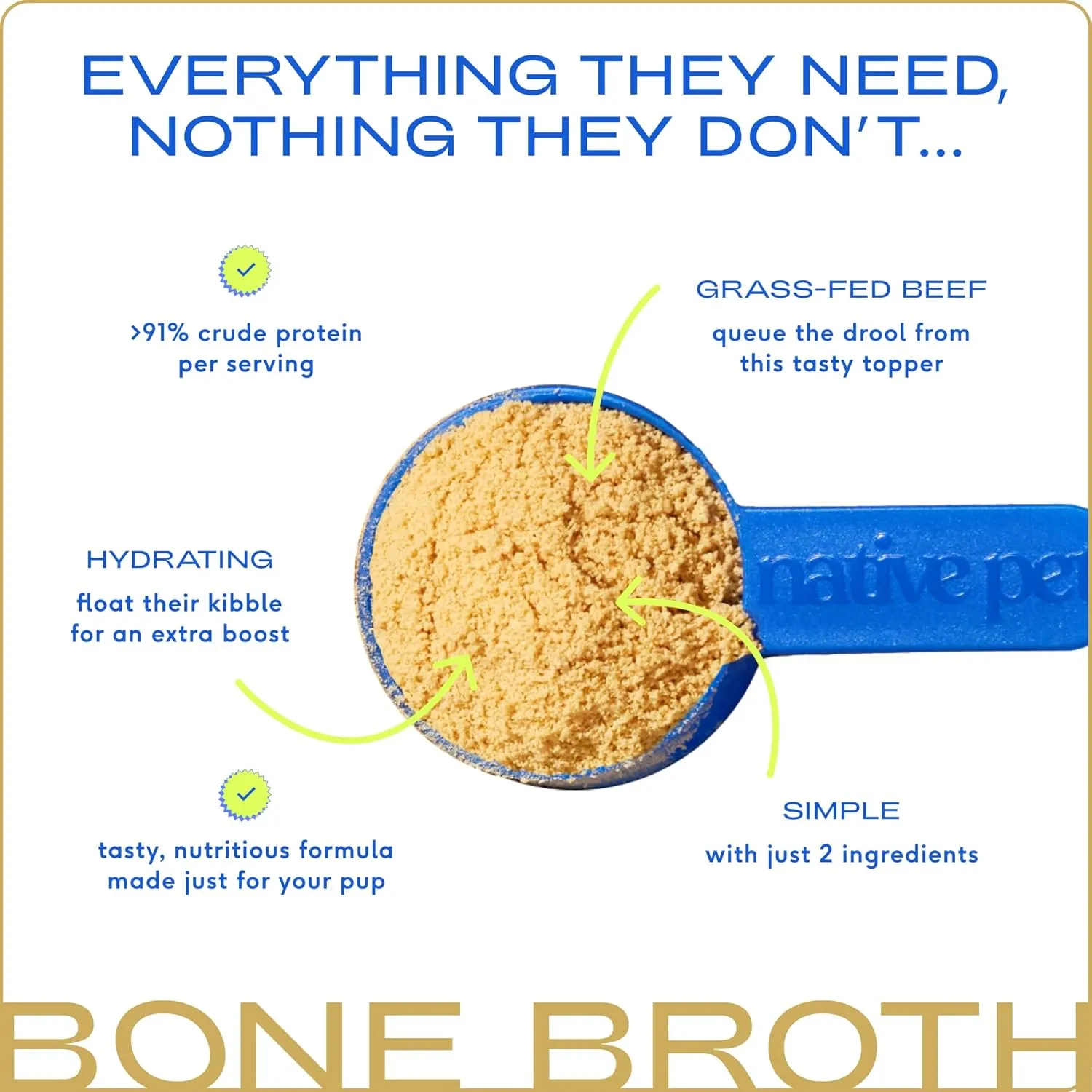 Native Pet Bone Broth for Dogs and Cats - Made with Real Beef Bone Broth, Dog Food Toppers for Picky Eaters - Provides Extra Hydration & Nutrition for Joint Strength, Immunity & Heart Health-48 Scoops