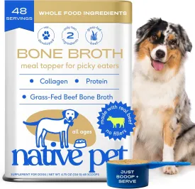 Native Pet Bone Broth for Dogs and Cats - Made with Real Beef Bone Broth, Dog Food Toppers for Picky Eaters - Provides Extra Hydration & Nutrition for Joint Strength, Immunity & Heart Health-48 Scoops