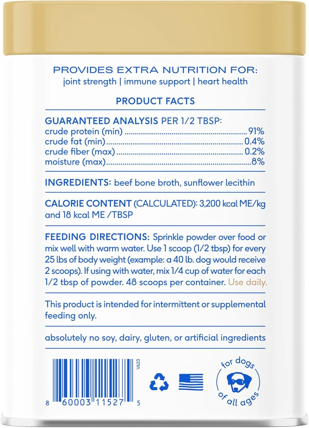 Native Pet Bone Broth for Dogs and Cats - Made with Real Beef Bone Broth, Dog Food Toppers for Picky Eaters - Provides Extra Hydration & Nutrition for Joint Strength, Immunity & Heart Health-48 Scoops