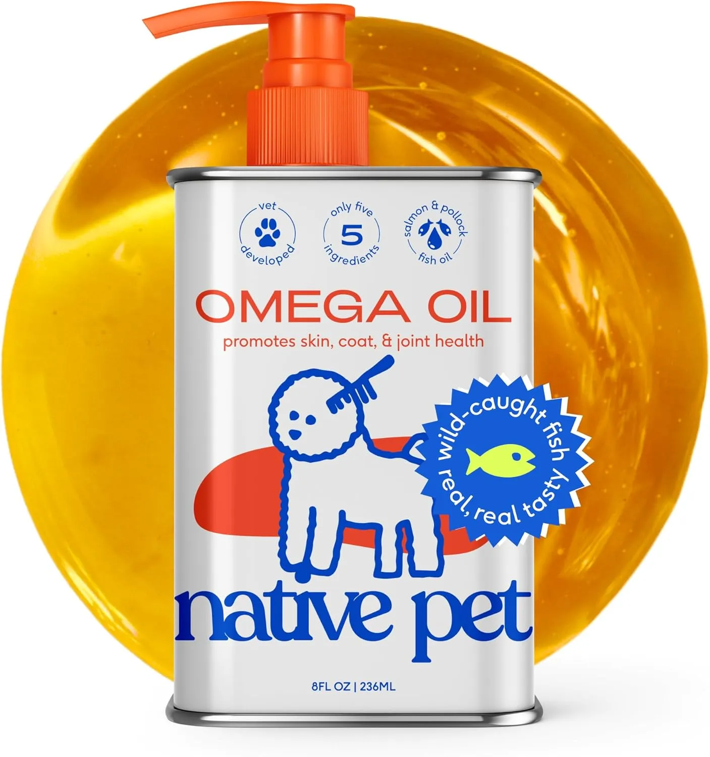 Native Pet Omega 3 Fish Oil for Dogs & Cats - Promotes Healthy Skin, Shiny Coat, & Strong Joints - Made with Wild Alaskan Salmon Oil for Dogs  Tasty, Fast-Absorbing Omega 3 6 9 Liquid Supplement- 8oz