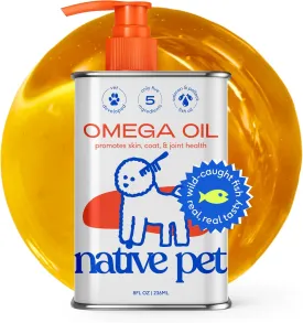 Native Pet Omega 3 Fish Oil for Dogs & Cats - Promotes Healthy Skin, Shiny Coat, & Strong Joints - Made with Wild Alaskan Salmon Oil for Dogs  Tasty, Fast-Absorbing Omega 3 6 9 Liquid Supplement- 8oz