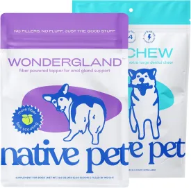Native Pet WonderGland (60 Scoops) & Yak Chews (3 XL Chews) - Dog Anal Gland Treatment Using Fiber for Dogs & All Natural Dental Stick Made with Yak Cheese for Aggressive Chewers