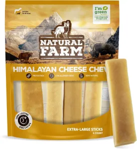 Natural Farm Himalayan Yak Cheese Chews, Protein-Rich, Low-Allergen, Lactose-Free, Gluten-Free, 100% Natural - Extra-Large, 4 Pack
