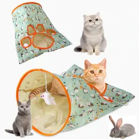New Cat Tunnel Bags,Crinkle Bag Toy for Cats,Cat & Hamsters Play Tunnel Toy, Collapsible Cat Tunnels for Indoor Cats,Cat Drill Sleeping Bag with 3 Toy Balls 1 Mouse Toy,19.7" x 17.5" (Green)