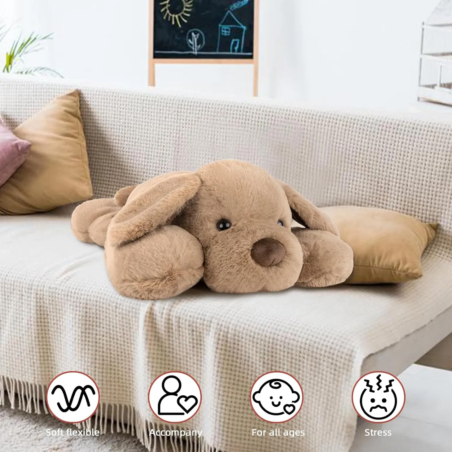 Niuniu Daddy Weighted Dog Stuffed Animals for Anxiety, 3.3lb Weighted Plush Dog Toy Pillowfort for Adults Kids Girls Boys, Large Stuffed Puppy Plush Pillow as Gift for Valentine Include Bag Sticker
