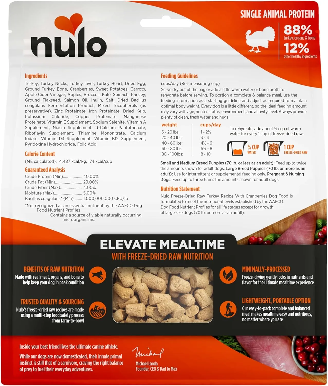 Nulo Freeze-Dried Raw Turkey Recipe with Cranberries Complete and Balanced Dry Dog Food Kibble, 8 Ounce Bag