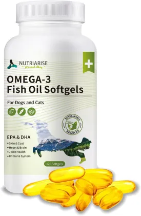 NUTRIARISE Omega 3 Fish Oil for Dogs and Cats, Dog & Cat Fish Oil Pet Supplement, Skin and Coat Supplement for Shedding, Dry Itchy Skin and Allergies, Rich in EPA & DHA with Omega 3 Fatty Acids