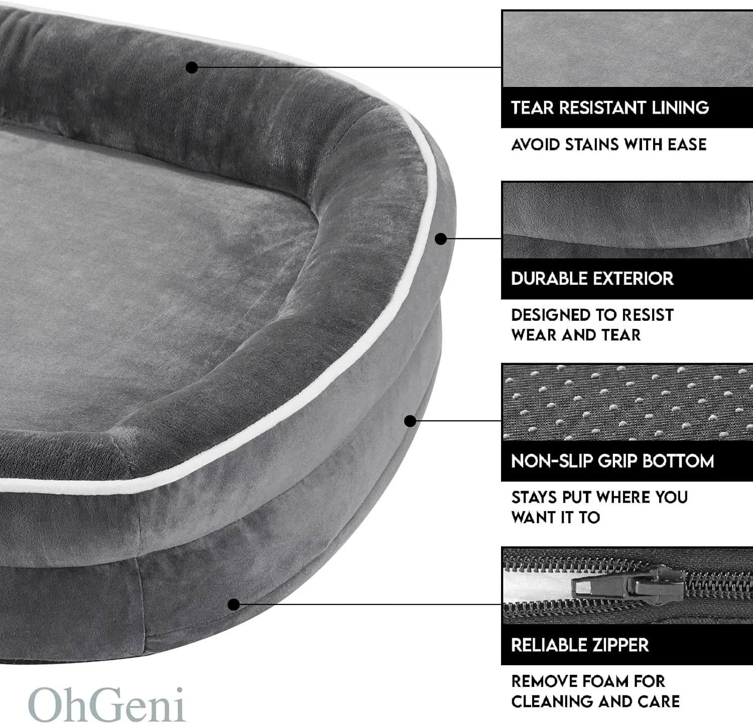 OhGeni Orthopedic Dog Couch Small Sized Pet Beds for Fathers Gifts with Comfort Foam Support, Soft Indestructible Fabric, Machine Washable Waterproof Removable Cover, 22-Inch (Gray)