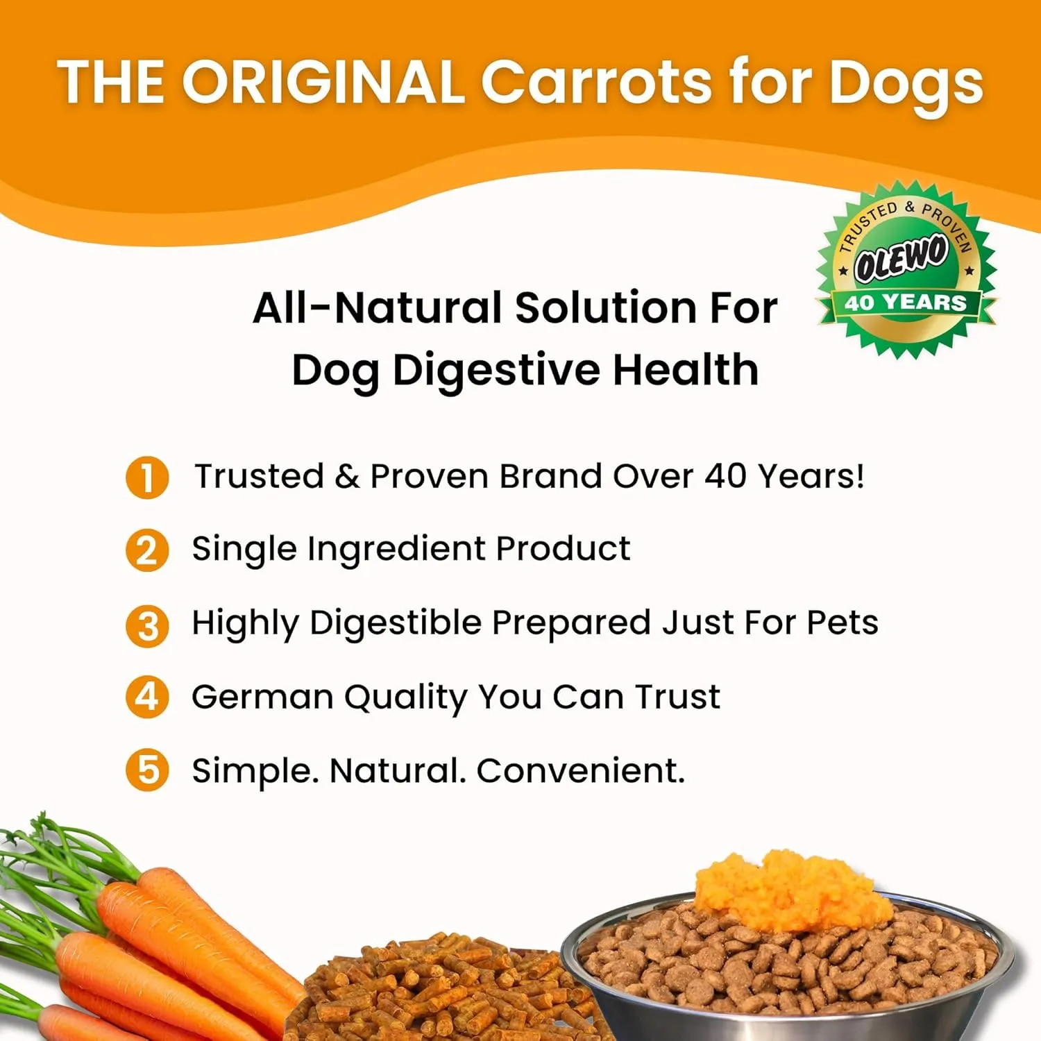 Olewo Original Carrots for Dogs  Fiber for Perfect Poop, Dehydrated Dog Food Toppers for Picky Eaters, Natural Skin & Coat Support, Multivitamin, Probiotics for Digestive & Gut Health, 1 lb