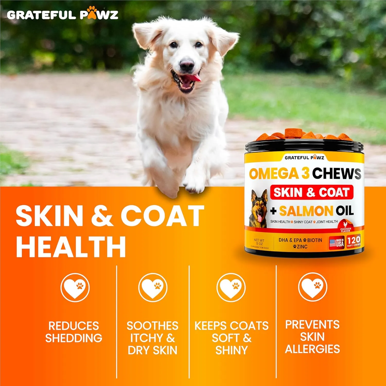 Omega 3 for Dogs - Fish Oil for Dogs Chews - Allergy and Itch Relief - Anti Shedding Supplement - Joint Health Treatment - Dry Itchy Skin and Coat Supplement - Salmon Oil - EPA & DHA - Made in USA