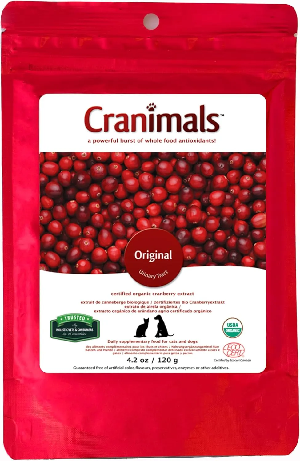 Organic Cranberry Cat and Dog Supplement, Prevents UTIs, Incontinence and Struvite Stones, Replaces antibiotics.