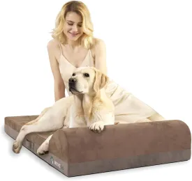 Orthopedic Dog Bed, 7.87-inch Thick Gel Memory Foam Pet Beds with Pillow, Durable Soft Flannel Fabric with Waterproof Liner & Removable Washable Cover Dog Beds for Large Breed Dogs