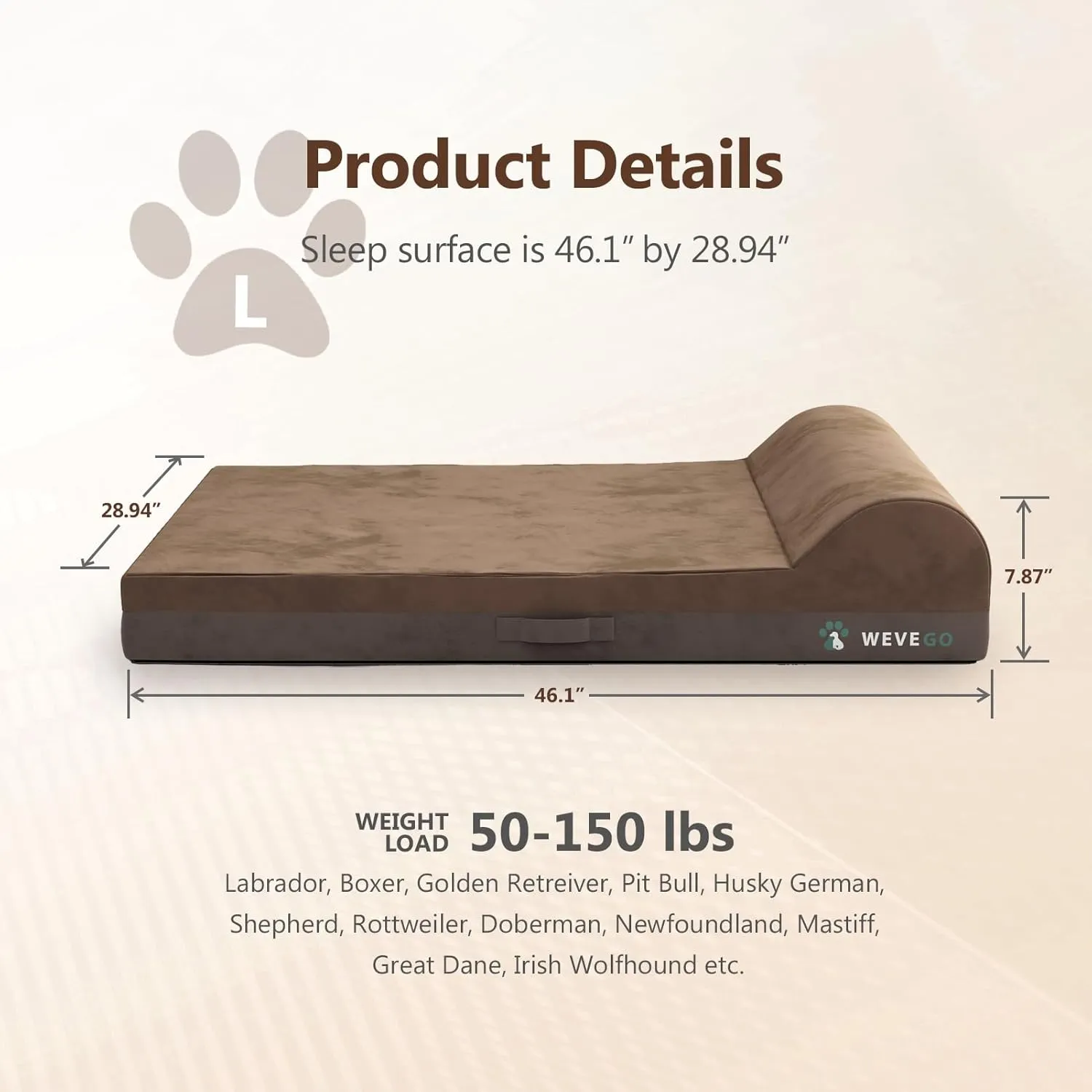 Orthopedic Dog Bed, 7.87-inch Thick Gel Memory Foam Pet Beds with Pillow, Durable Soft Flannel Fabric with Waterproof Liner & Removable Washable Cover Dog Beds for Large Breed Dogs