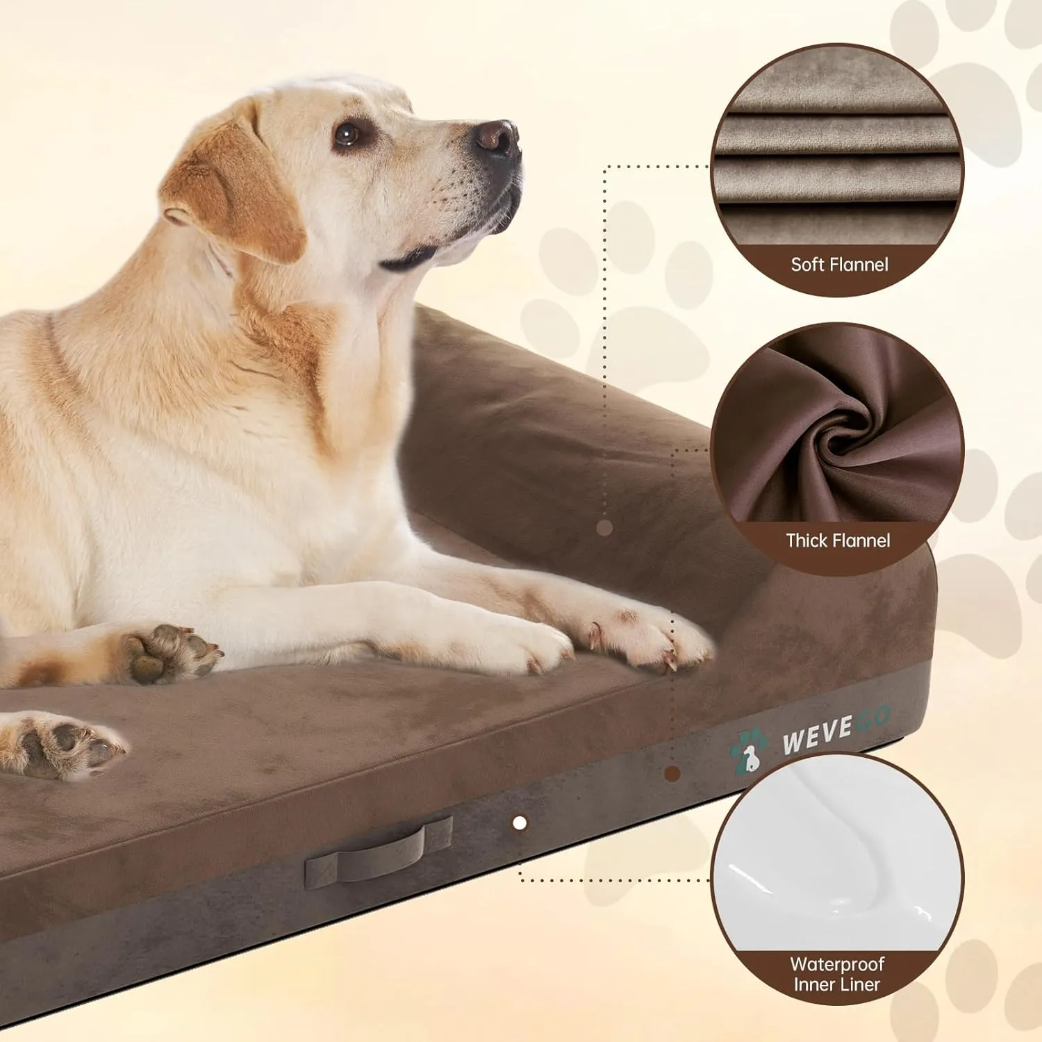Orthopedic Dog Bed, 7.87-inch Thick Gel Memory Foam Pet Beds with Pillow, Durable Soft Flannel Fabric with Waterproof Liner & Removable Washable Cover Dog Beds for Large Breed Dogs