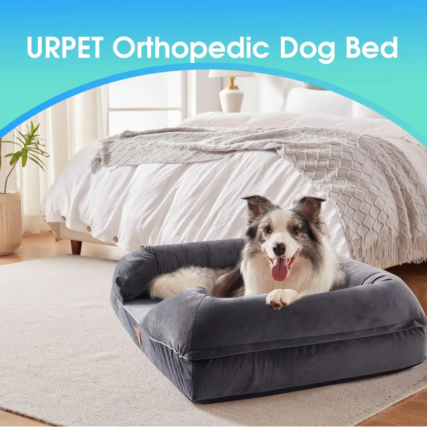 Orthopedic Dog Bed for Extra Large Dogs - XL Washable Dog Couch Bed, Memory Foam Pet Sofa Bed with Waterproof Liner and Removable Zipper Cover, Non-Slip Bottom, Grey, 44x34x10inches