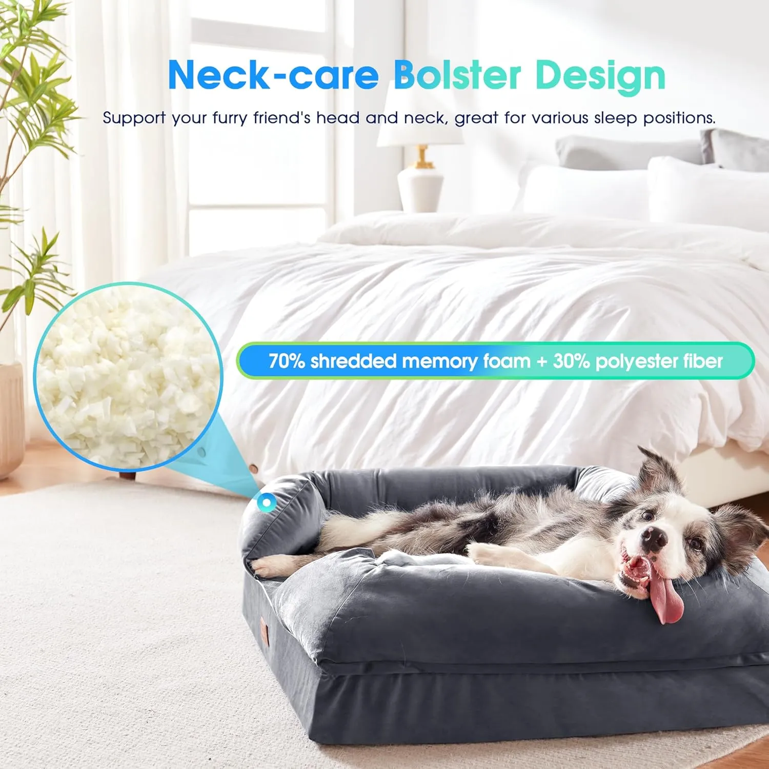 Orthopedic Dog Bed for Extra Large Dogs - XL Washable Dog Couch Bed, Memory Foam Pet Sofa Bed with Waterproof Liner and Removable Zipper Cover, Non-Slip Bottom, Grey, 44x34x10inches