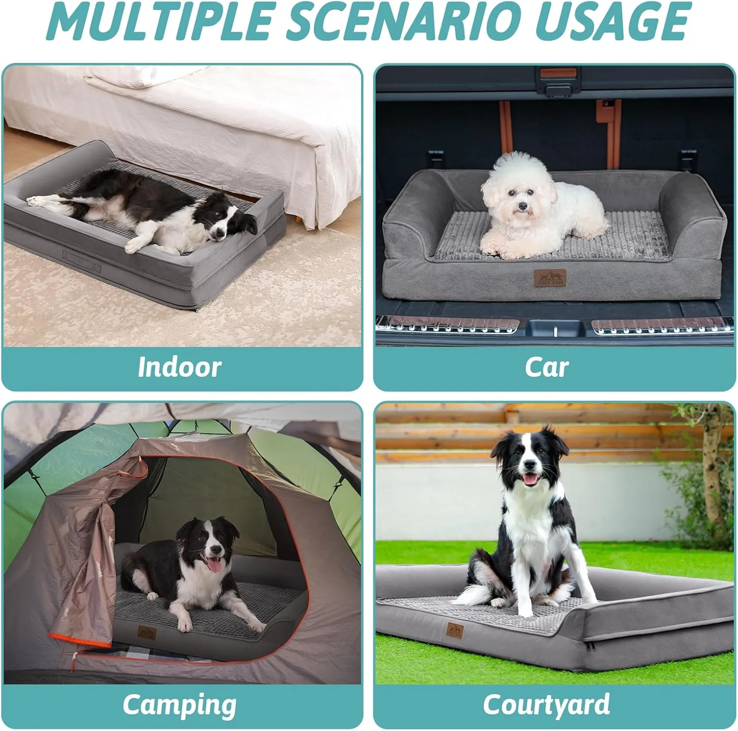 Orthopedic Dog Bed for Large Dog, XL Pet Couch for Extra Large Dog, Big Supportive Foam Bolster Sofa with Waterproof Lining Cover, Anti-Slip, Comfort, Washable, 42x30x7.5 in, U Shape, Grey