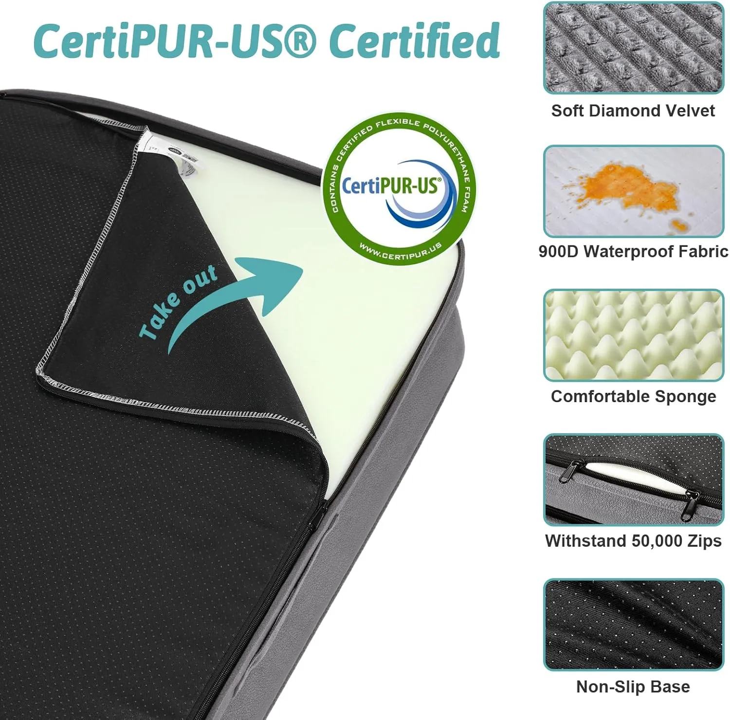 Orthopedic Dog Bed for Large Dog, XL Pet Couch for Extra Large Dog, Big Supportive Foam Bolster Sofa with Waterproof Lining Cover, Anti-Slip, Comfort, Washable, 42x30x7.5 in, U Shape, Grey