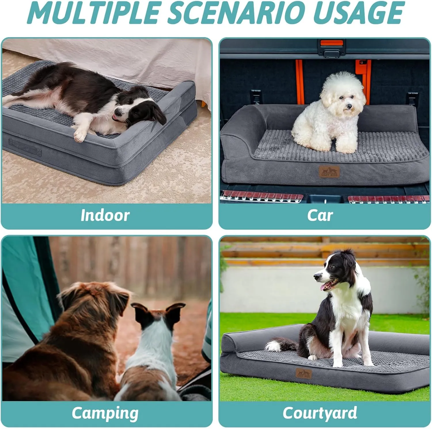 Orthopedic Dog Bed for Large Dog, XL Pet Couch for Extra Large Dog, Big Supportive Foam Bolster Sofa with Waterproof Lining Cover, Anti-Slip, Comfort, Washable, L Shape, 42x30x7.5 in, Grey