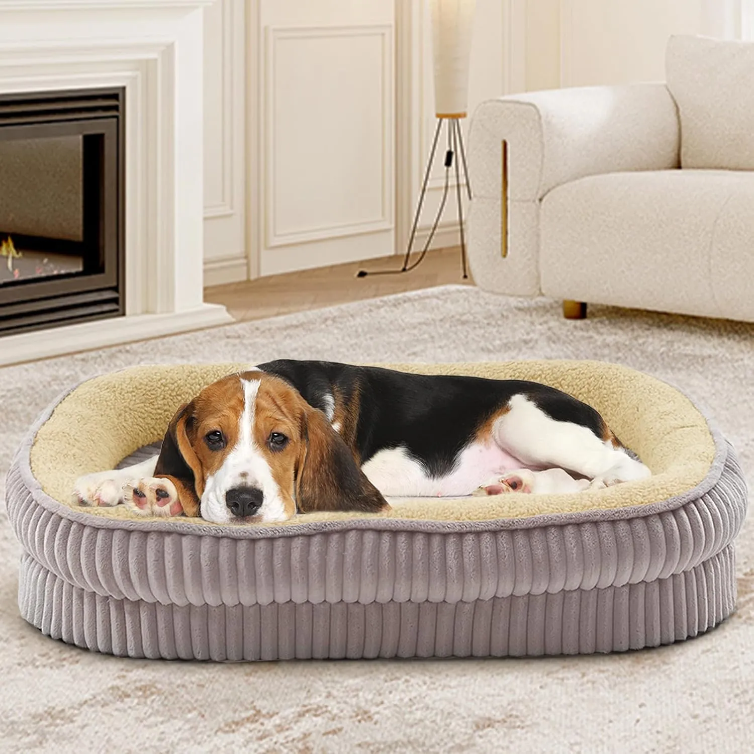 Orthopedic Dog Bed for Medium Dogs Breeds, High Density Egg Crate Foam Dog Sofa Beds,Oval Kennel Bed, Pet Couch Bed with Four Sided Bolster, Removable Washable Cover& Non-Slip Bottom