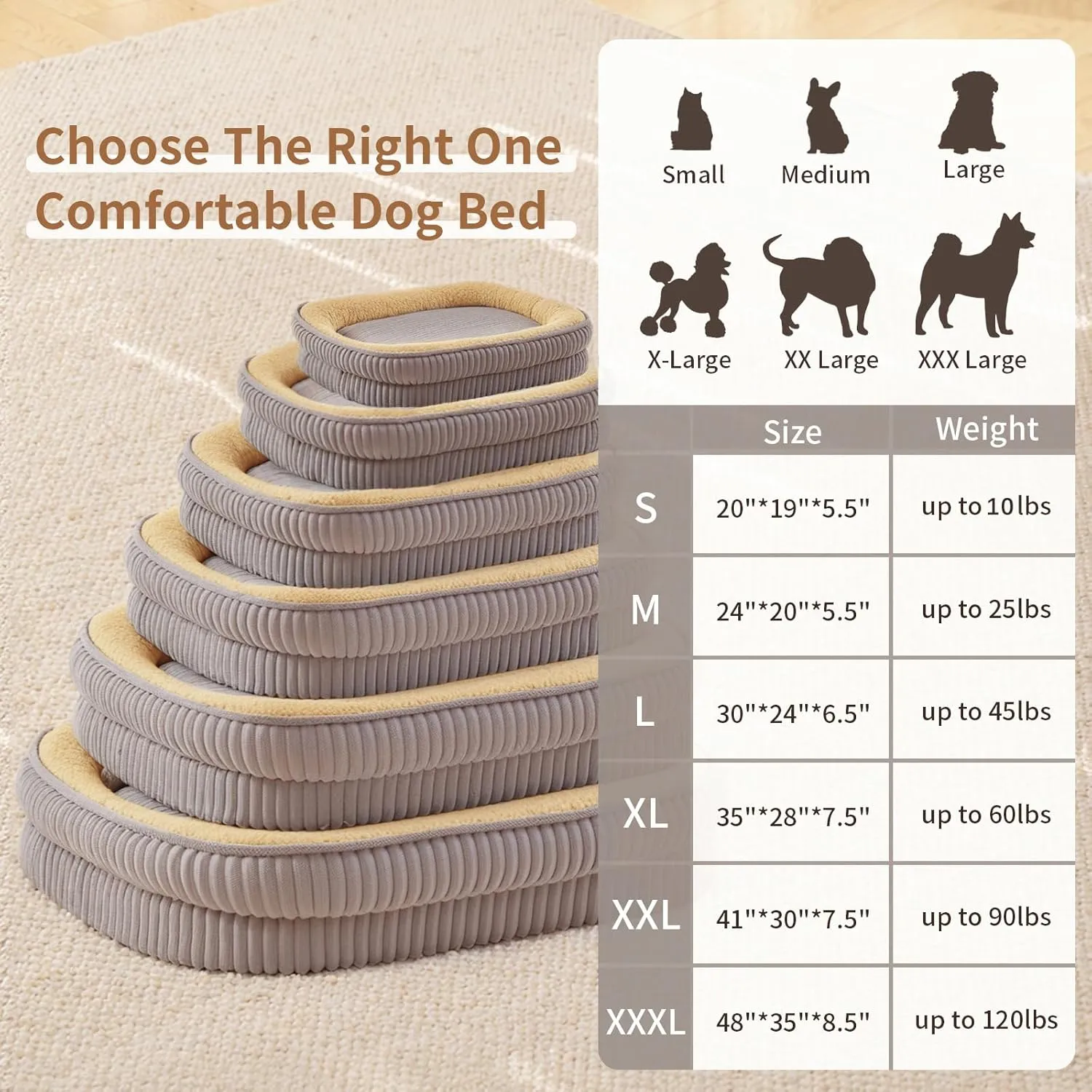 Orthopedic Dog Bed for Medium Dogs Breeds, High Density Egg Crate Foam Dog Sofa Beds,Oval Kennel Bed, Pet Couch Bed with Four Sided Bolster, Removable Washable Cover& Non-Slip Bottom