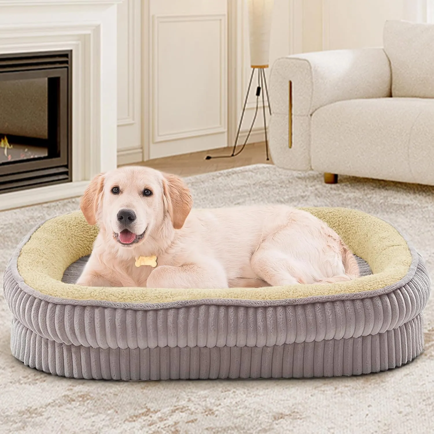 Orthopedic Dog Bed for Medium, Large Dogs Breeds, High Density Egg Crate Foam Dog Sofa Beds with Four Sided Bolster,Oval Kennel Bed, Pet Couch Bed,Removable Washable Cover& Non-Slip Bottom