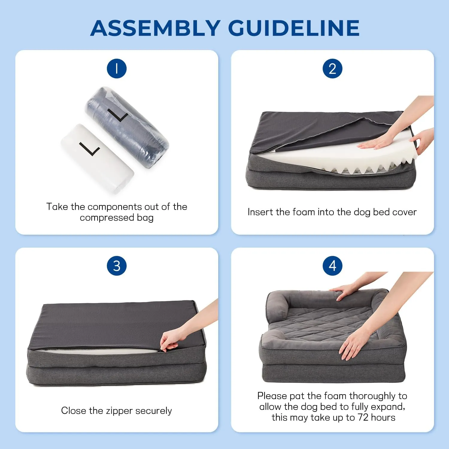 Orthopedic Dog Bed for Small Dogs, Washable Dog Beds with Bolsters, Memory Foam Pet Sofa with Removable Waterproof Cover & Nonskid Bottom, Grey