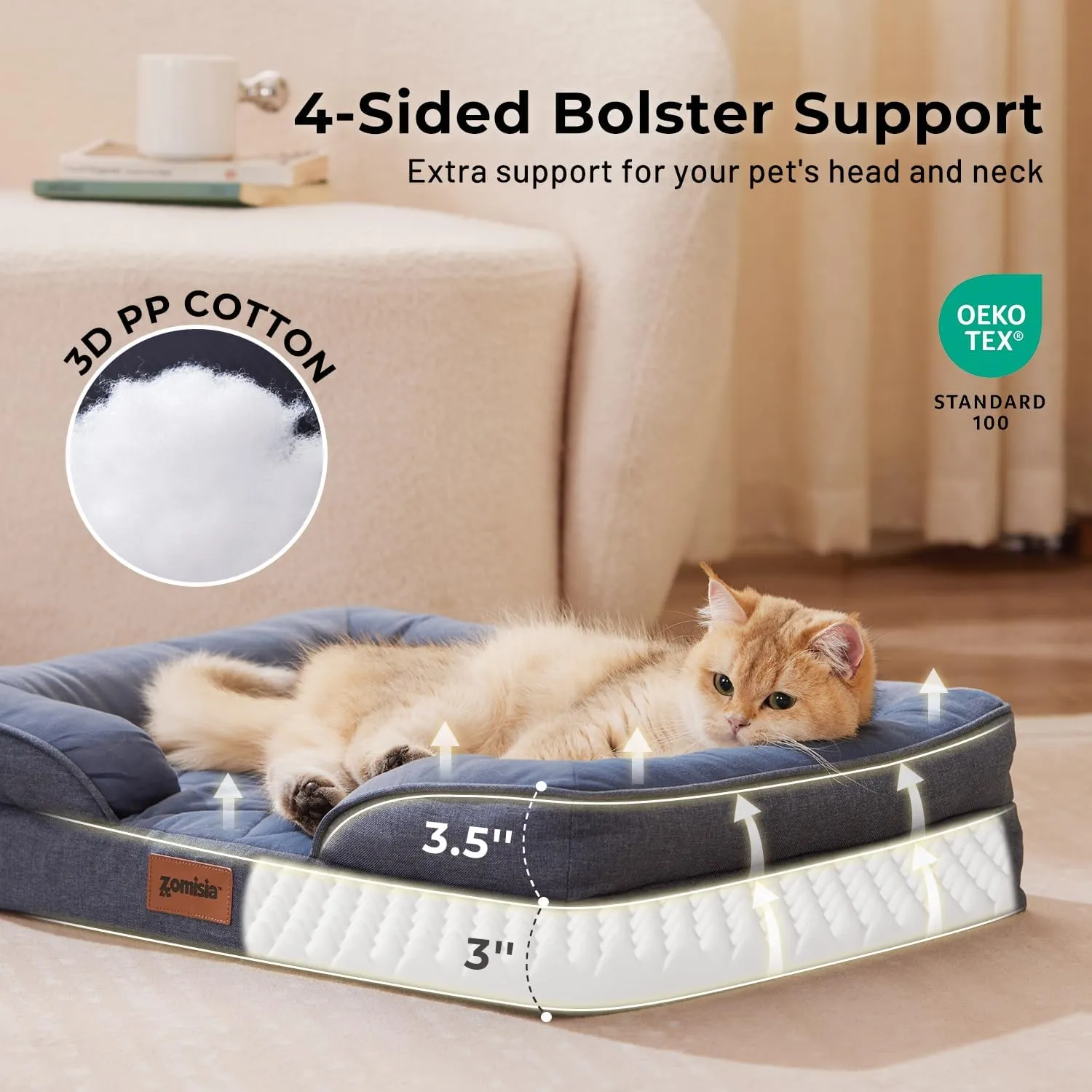 Orthopedic Dog Bed for Small Dogs, Washable Dog Beds with Bolsters, Memory Foam Pet Sofa with Removable Waterproof Cover & Nonskid Bottom, Grey