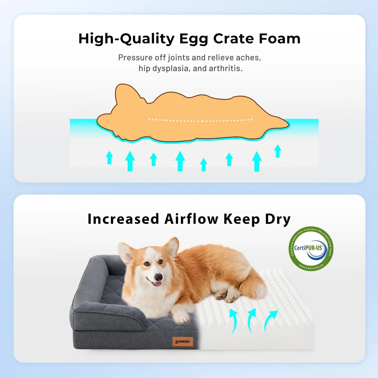 Orthopedic Dog Bed for Small Dogs, Washable Dog Beds with Bolsters, Memory Foam Pet Sofa with Removable Waterproof Cover & Nonskid Bottom, Grey