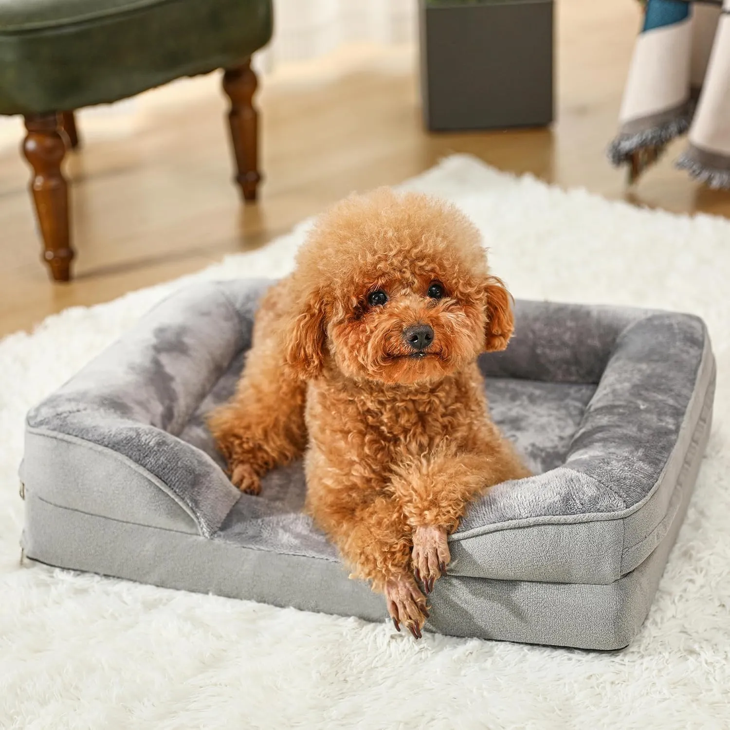 Orthopedic Dog Bed for Small Dogs, Waterproof Dog Sofa Beds Medium, Supportive Foam Pet Couch Bed with Removable Washable Cover, Waterproof Lining and Nonskid Bottom Gray