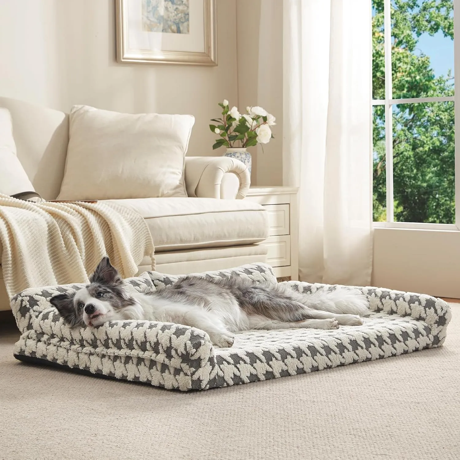 Orthopedic Dog Beds for Large Dogs Washable, Detachable Side Bolster and Pillow, XL Dog Sofa with Memory Foam, with Removable Cover and Non-Slip Bottom, Grey