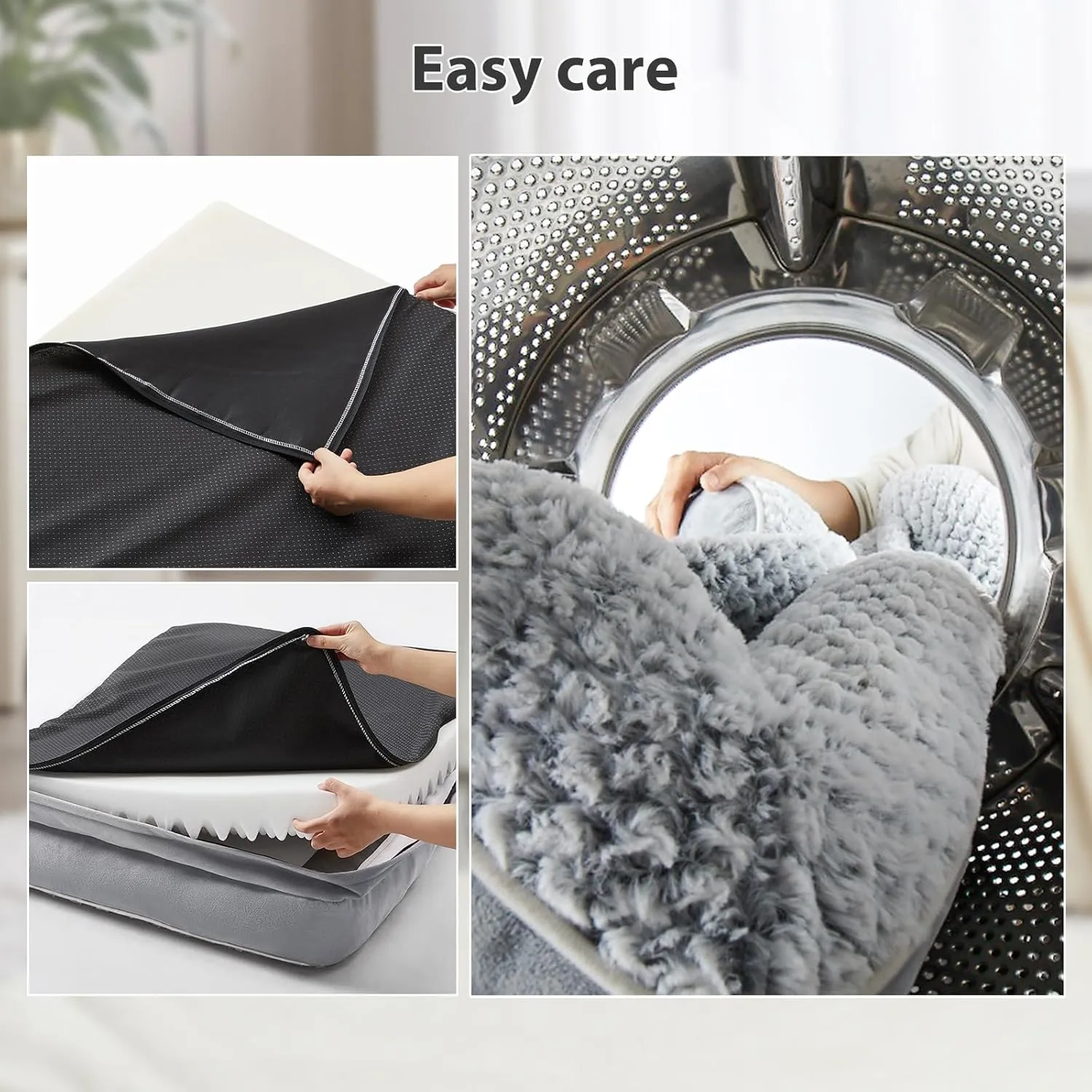 Orthopedic Dog Beds for Large Dogs,Waterproof Dog Bed, Egg Crate Foam Bed for Large Dogs, Big Pet Bed with Washable Removable Waterproof Pillow Cover and Anti-Slip Bottom, Grey