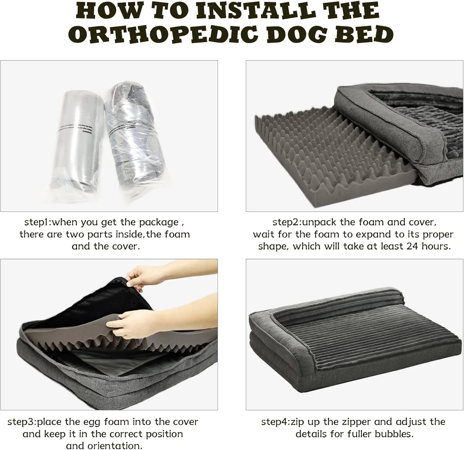 Orthopedic Dog Beds for XLarge, Large Dogs, Waterproof Egg Foam Dog Sofa Bed with L Bolster Sides, Washable XLarge Pet Bed with Removable Cover & Non-Slip Bottom, 40 x 28 inch, Gray
