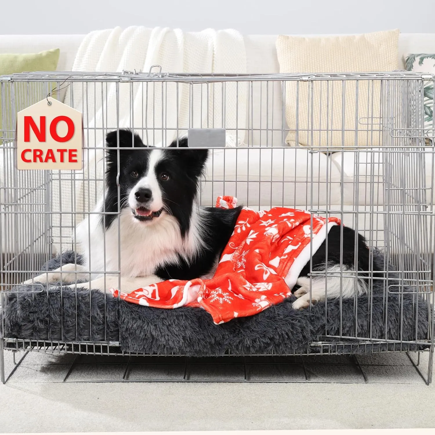 Orthopedic Dog Beds Medium/Large, Washable Removable Cover, Waterproof Lining, NonSkid Bottom, Crate Foam Dog Pillow Mattress, Fluffy Anti Anxiety Pet Bed, 35x23 Inch, Dark Grey