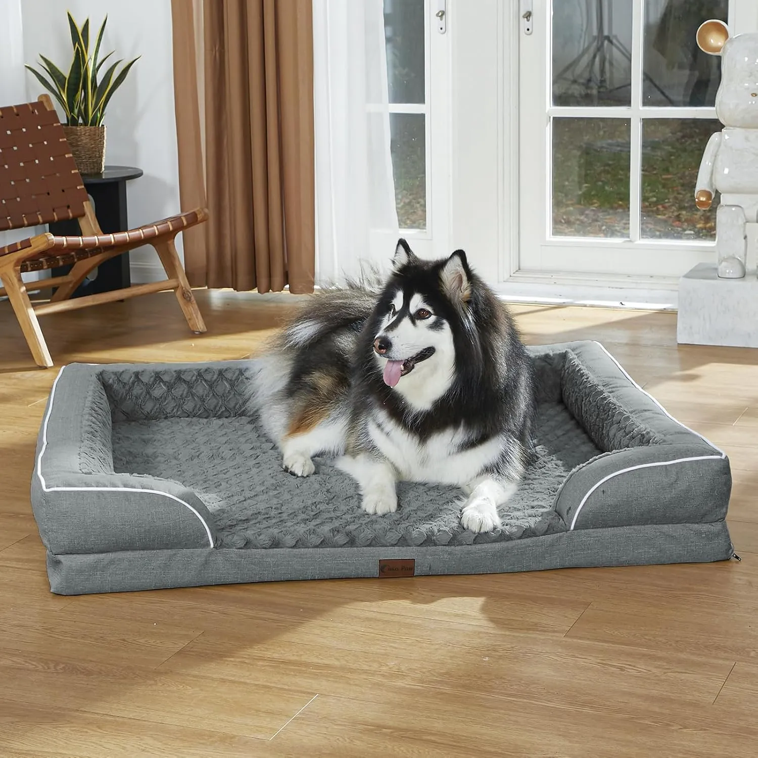 Orthopedic Waterproof Dog Bed for Extra Large Dogs, Memory Foam XL Dog Bed with Sides, Egg-Crate Foam and Non-Slip Bottom Jumbo Dogs Couch Beds with Washable Removable Cover(Jumbo,Grey)