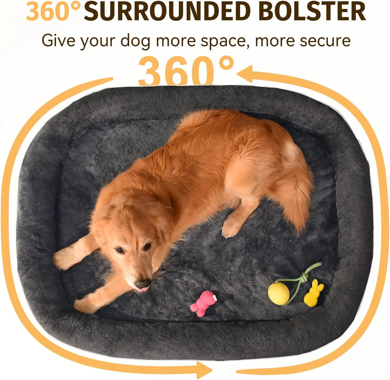 Orthopedic Waterproof Large Dog Bed: Memory Foam Washable Pet Bed with Bolsters - Removable Washable Cover for L XL XXL Large Sized Dog Bed - Non-Slip Bottom
