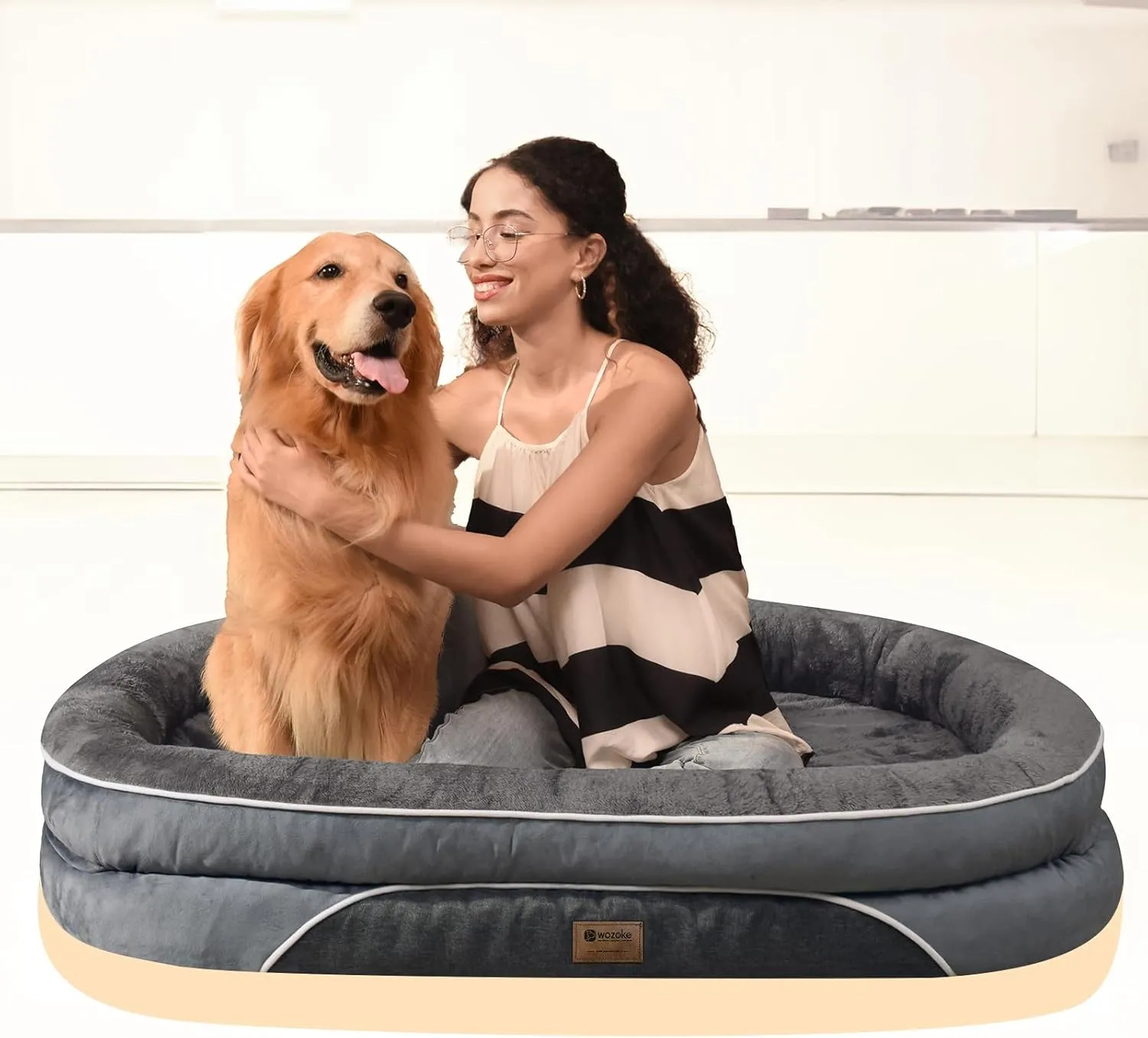 Orthopedic Waterproof Large Dog Bed: Memory Foam Washable Pet Bed with Bolsters - Removable Washable Cover for L XL XXL Large Sized Dog Bed - Non-Slip Bottom