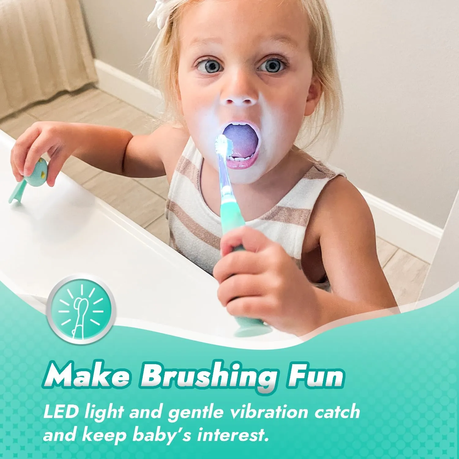 Papablic Toddler Sonic Electric Toothbrush Kids for Ages 1-3 Years, Baby Electric Toothbrush with Cute Dino Cover and Smart LED Timer, 4 Brush Heads (Jo)