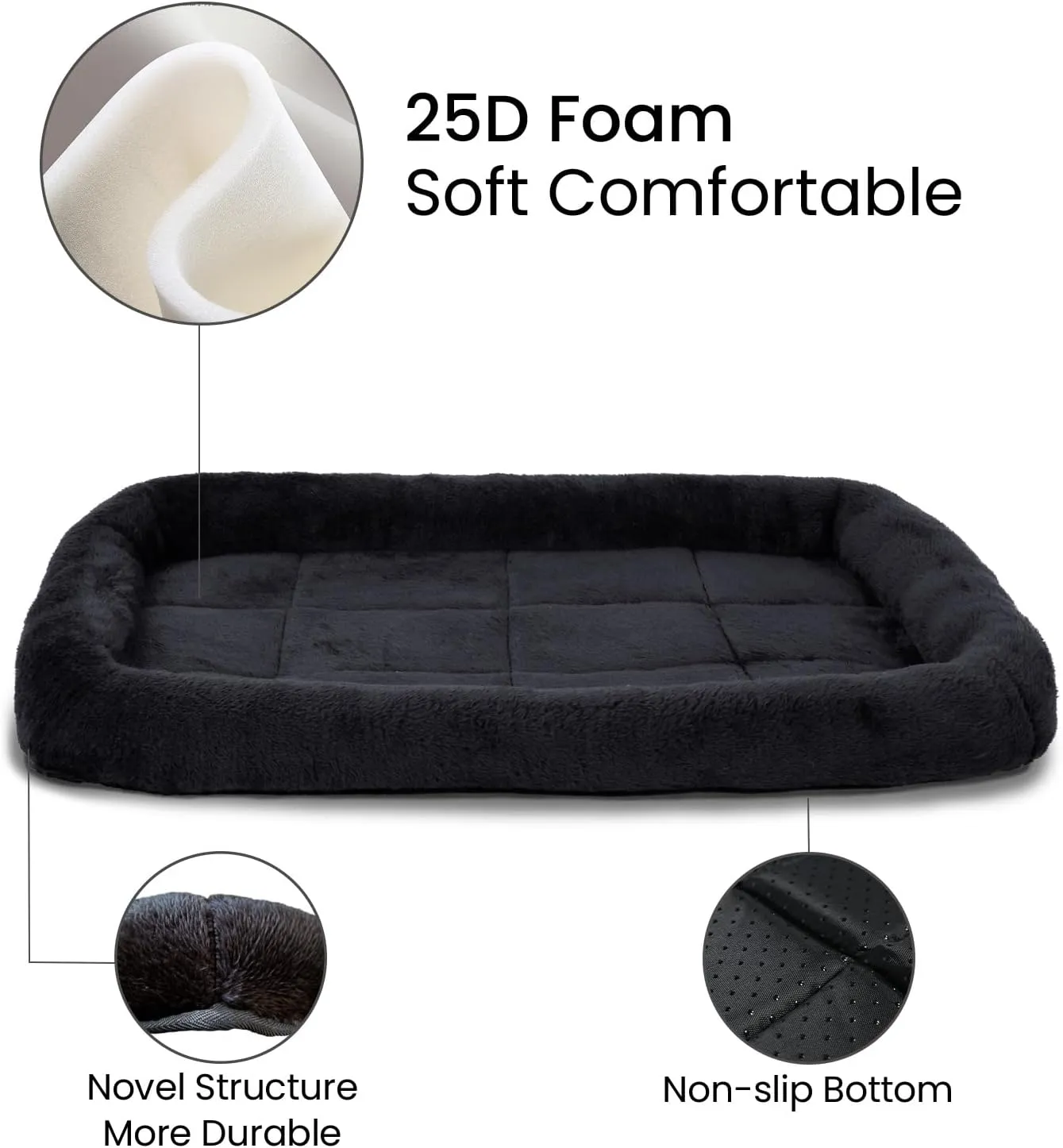 Patas Lague Bolster Dog Bed for Medium Dogs 36''x24'', Soft Warm Foam Pet Sofa Bed, Machine Washable Pet Cat Crate Mat for Medium Breeds, Black