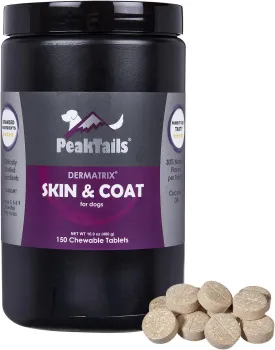 PeakTails Dermatrix, 150 Count Tablets for Dogs, Supports Healthy Skin, Shiny & Reduce Excessive Shedding, Contains MSM, Fish Oil & Omega 3 & 6 Essential Fatty Acids