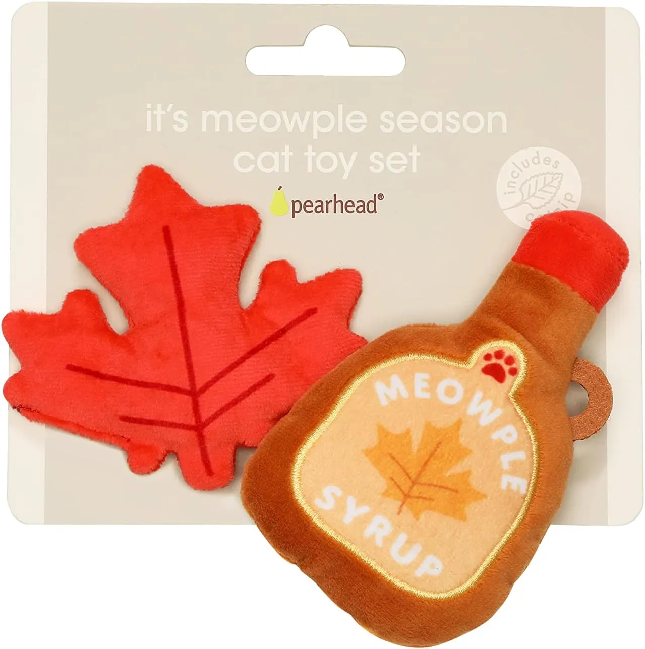 Pearhead Maple Leaf Cat Toys - Set of 2 Crinkle Cat Nip & Teaser, Must Have Pet Accessories for Thanksgiving, Chase & Exercise Toys