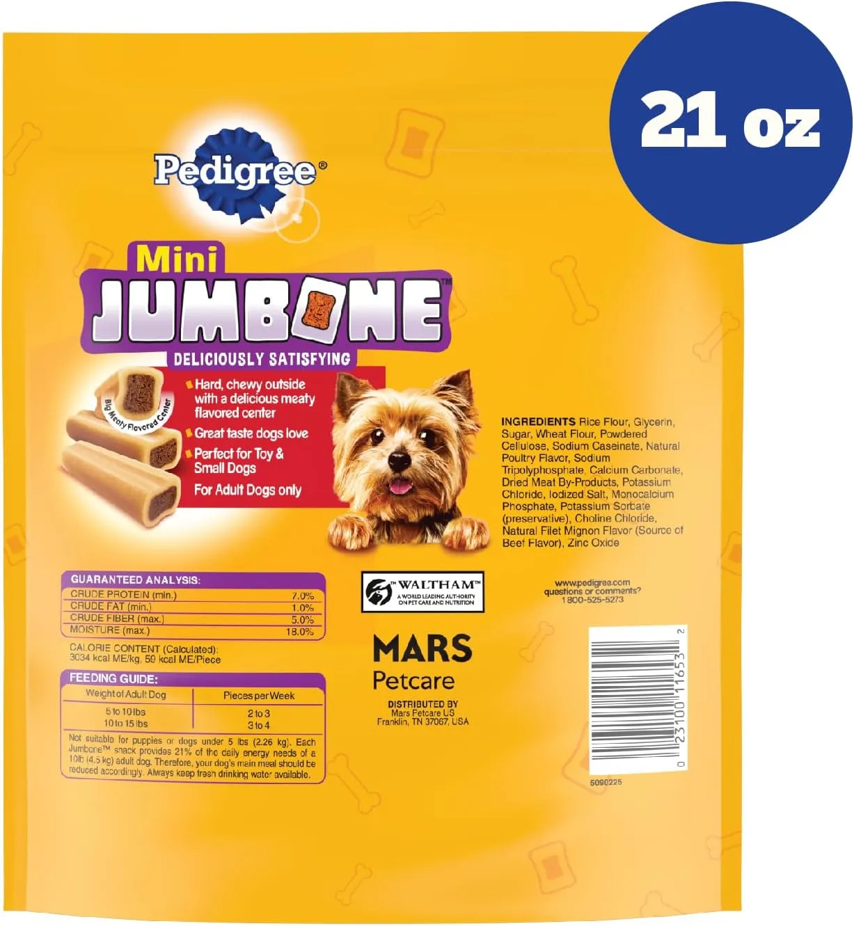 Pedigree Mini Jumbone Small Dog Treats, Beef Flavor, 21 oz. Bag (35 Treats)