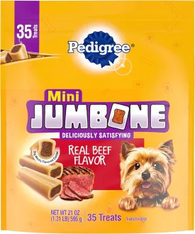 Pedigree Mini Jumbone Small Dog Treats, Beef Flavor, 21 oz. Bag (35 Treats)