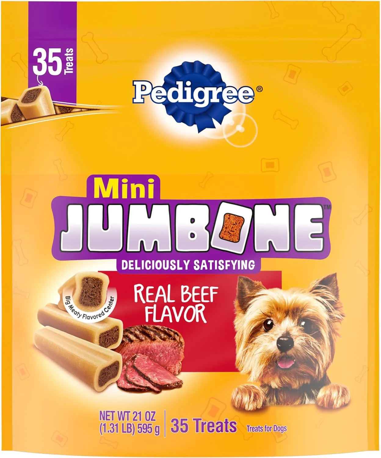 Pedigree Mini Jumbone Small Dog Treats, Beef Flavor, 21 oz. Bag (35 Treats)