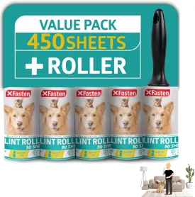 Pet Hair Lint Roller, 450 Sheets Furniture Lint Rollers for Pet Hair, 1 Heavy Duty Lint Roller for Clothes   5 Sticky Lint Rollers Refills - Xfasten
