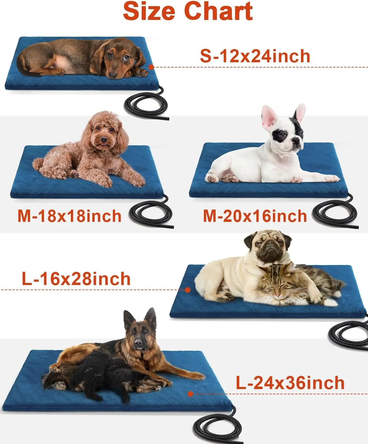 Pet Heating Pad,Extremely Waterproof Heated Cat Dog Bed Outdoor & Indoor,Multi-Size Heated Dog Cat Blanket Mat,Pet Heater Warmer for Cat Dog House Whelping Box(Dark Blue,L-28 Lx16 W)
