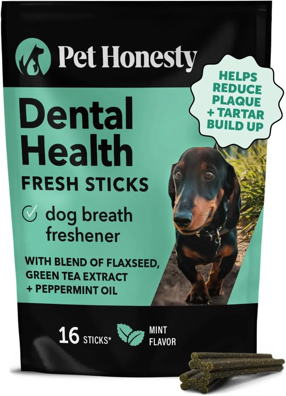 Pet Honesty Dental Health Fresh Sticks - Oral Hygiene Dental Sticks for Dogs - Dental Dog Chews - Freshen Dog Breath, Reduce Plaque   Tartar - 16 Sticks