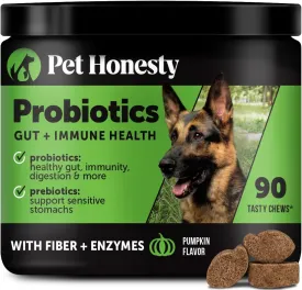 Pet Honesty Probiotics for Dogs for Occasional Diarrhea & Bowel Support, Digestive Enzymes with Prebiotics for Gut Health for Dogs, Immunity Health & Itch Relief (Pumpkin 90 ct)