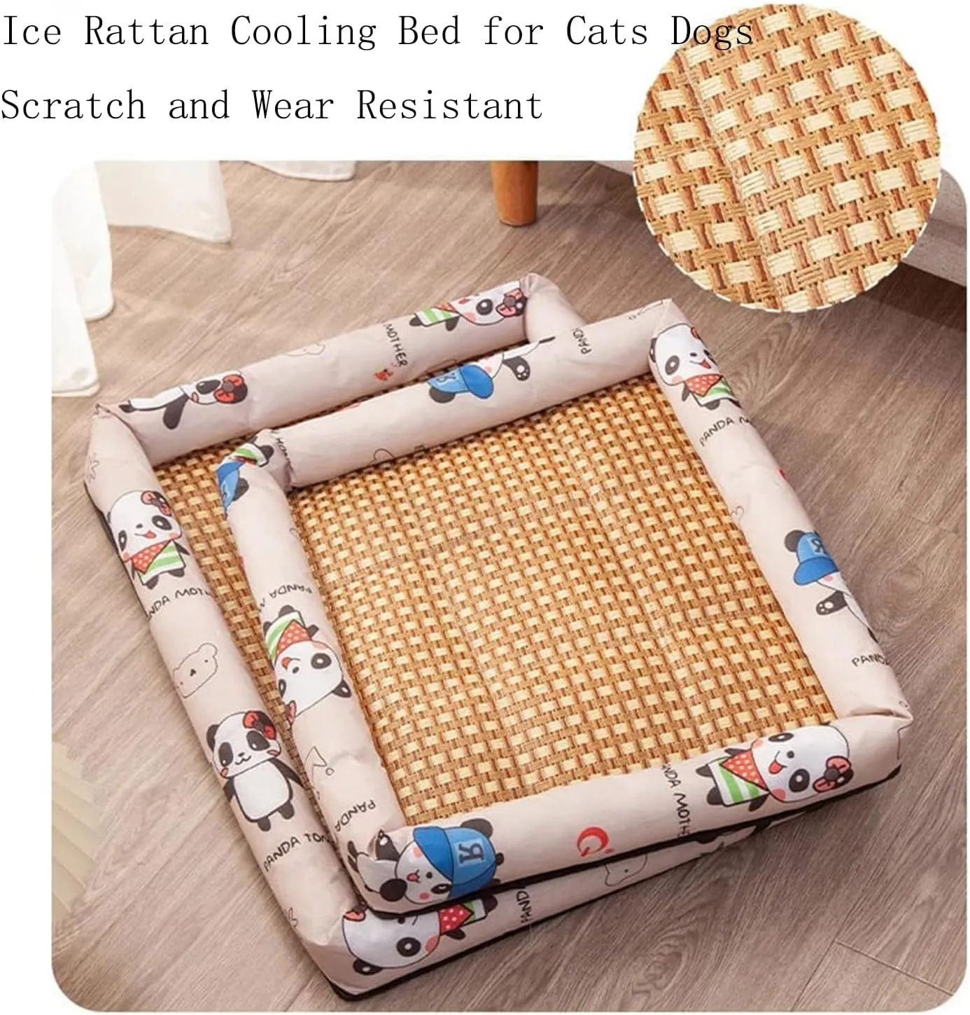 Pet Ice Pad Mat, Flopet Pet Ice Pad Mat, Cats Dogs Cooling Bed, Pet Cooling Ice Mat, Ice Rattan Cooling Bed for Cats Dogs, Washable Summer Pet Ice Mat Sleeping Pad with Pillow (50 * 40cm,C)